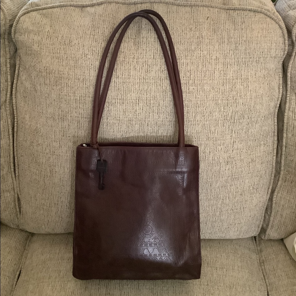 Vintage Fossil brown leather handbag